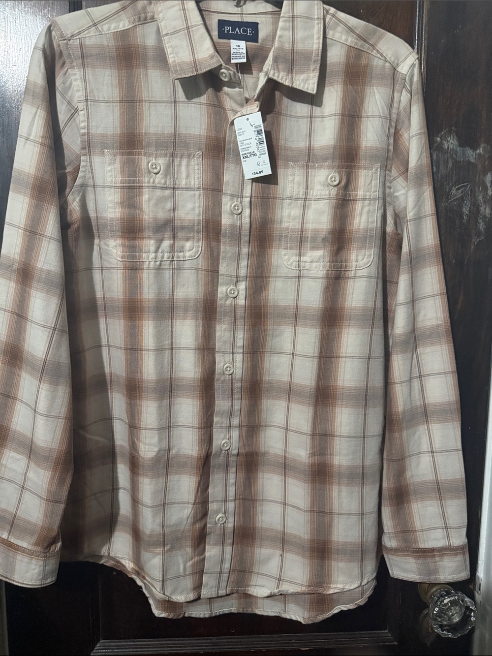 The Children's Place Beige & Brown Plaid Button-Down Shirt